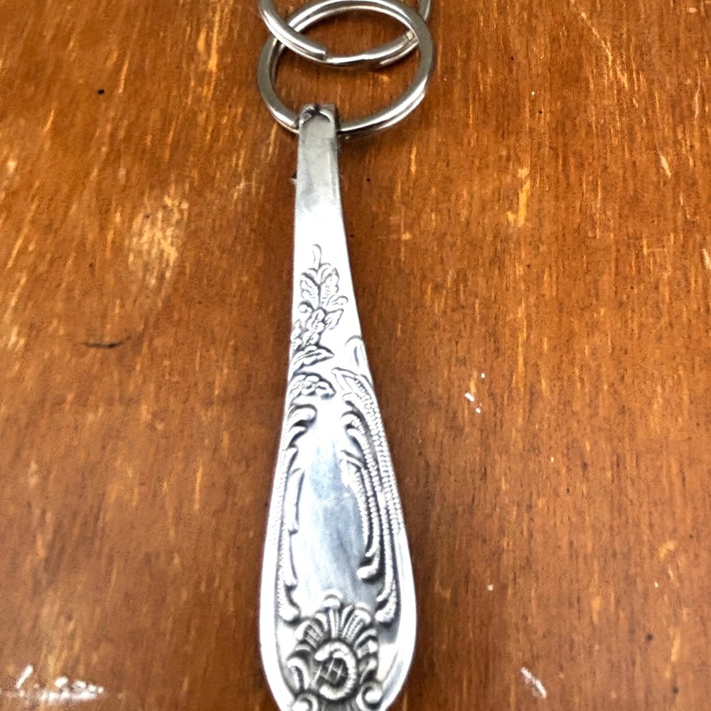Engraved Silver-Tone Spoon Handle Keychain